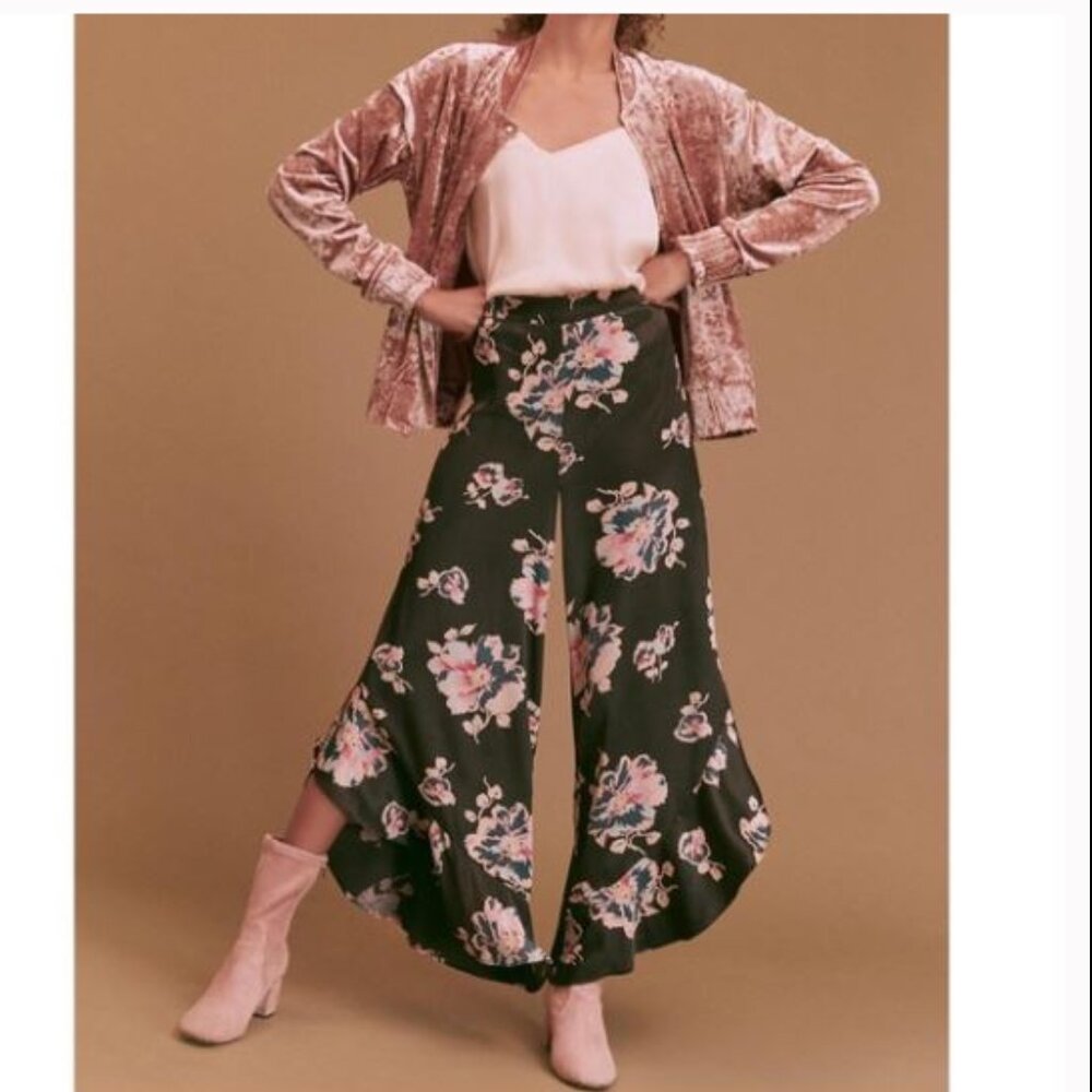 Anthropologie Tansy Ruffled Trousers in Black Motif by Elevenses – Size 4 - Picture 4 of 6